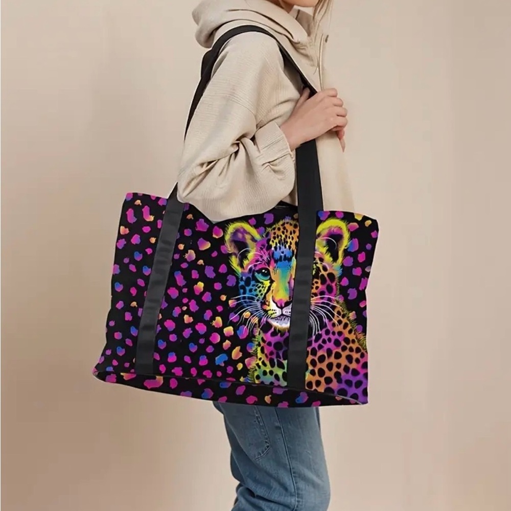 Colorful Rainbow 🌈 Leopard 🐾 Print Tote Bag Y2K 90’s Inspired Duffel Bag - NEW - Picture 6 of 8